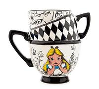 Disney Alicia en el País de las Maravillas Tazas de té apiladas monocromáticas, taza de cerámica moldeada, libre de BPA, taza grande de café para espresso, cacao, té