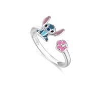 Disney Anillo Stitch y Flores de Hibisco en Plata 925 con Precioso Esmalte de Colores, Tamaño Ajustable, Apto para Mujeres y Niñas, Listo para Regalar, Joyas Oficiales