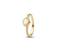 Disney Ariel 14 k Gold-Plated Ring with Treated White Freshwater Cultured Pearl and Aurora Borealis Clear Cubic Zirconia
