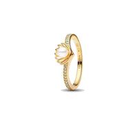 Disney Ariel 14k Gold-Plated Ring with Treated White Freshwater Cultured Pearl and Aurora Borealis Clear Cubic Zirconia