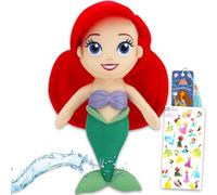Disney Ariel - Juego de juguetes de peluche para natación, paquete con calcomanías de peluche de la Sirenita Ariel de 16 pulgadas, más | Juguete acuático Disney La Sirenita para niños, niñas