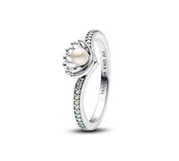 Disney Ariel Sterling Silver Ring with Treated White Freshwater Cultured Pearl and Aurora Borealis Clear Cubic Zirconia