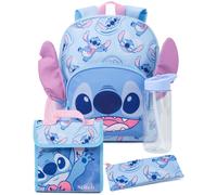 Disney Lilo and Stitch - Mochila Escolar para niñas con diseño de Personajes alienígenas en 3D, Estuche para lápices y Botella de Agua, Regalo para el Regreso a Clases, Blue, Talla única, Mochilas