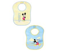 Disney Baby, juego de 2 baberos Mickey Mouse Mickey Mouse, amarillo y azul, decorados con nubes y rayas