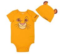 Disney Baby’s Short Sleeve Onesie with Cap, Lion King Simba Costume, Yellow Romper Set, Size NB