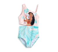 Disney Bañador Moana Niña Rosa y Turquesa 1 Pieza | Trajes de baño con diseño de Ondas Florales de Best Friends | Ropa de Playa asimétrica sin Mangas - 9-10 años