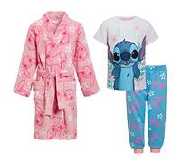 Disney Bata y Conjunto de Pijamas niñas de Stitch + Conjunto a Juego de 3 Piezas Bata Rosa + Pijamas para niñas