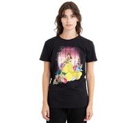 Disney Beauty and The Beast Belle Flowers Window Camiseta de Mujer, Negro, M