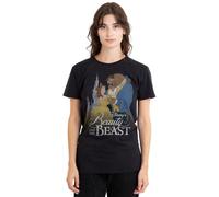 Disney Beauty & The Beast Camiseta Negra para Mujer, de La Bella y la Bestia, Castillo de la Bestia, Negro, XL