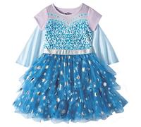 Disney Big Girls Frozen Princess Elsa Tiered Tutu Dress and Cape (10/12) Blue