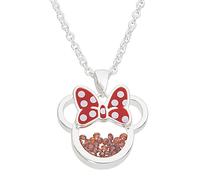 Disney Birthstone Women and Girls Jewelry Minnie Mouse Silver Plated Shaker Pendant Necklace, 18+2" Extender Mickey's 90th Birthday Anniversary