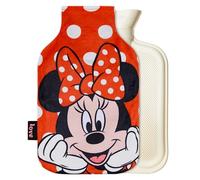 Disney Bolsa de Agua Caliente con Funda de Franela - Lilo y Stitch Botella de Agua Caliente de Caucho Larga, Capacidad de 1,7 o 2 Litros - Disney Regalos para Mujeres (Rojo Minnie), talla única