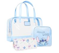 Disney Stitch Kit Viaje, Bolsa de Aseo Viaje Neceser de Maquillaje Neceseres de Viaje Botellitas Rellenables, Regalos de Stitch (Stitch Azul 3 Piezas)