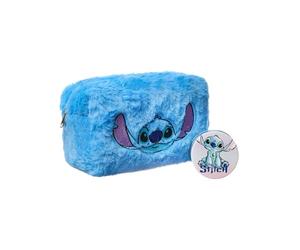 Disney Bolsa de Maquillaje y Espejo Lilo & Stitch | Neceser de Piel Azul para Mujer con Cara de Personaje de Puntada | Estuche de Belleza de Viaje y Espejo de Bolsillo para Adultos y Adolescentes