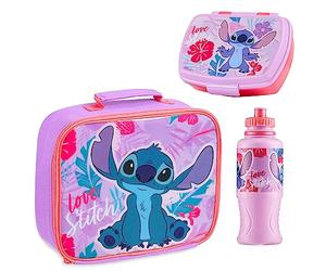 Disney Bolsa Termica Porta Alimentos Infantil Set 3 Piezas con Loncheras para Niños, Sandwichera Fiambrera Niña y Botella de Agua, Merienda Bocadillos Cole Guardería Accesorios Oficiales Stitch