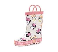 Disney Botas de agua Minnie Mouse para niña | Botas de agua para niños con estampado integral del personaje de Minnie y Daisy en Beige y rosa | Botas de goma resistentes al agua y fáciles