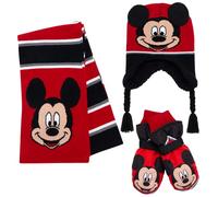 Disney Boys' Mickey Mouse Winter Hat Set - 3 Piece Beanie, Gloves or Mittens, and Scarf Set, Size Age 2-4, Mickey Mittens