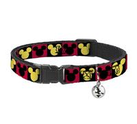 Disney Breakaway - Collar de Gato con Campana, Clip de plástico, fácil de Ajustar, Bloques de Iconos de Orejas de Mickey Mouse, Rojo, Negro y Amarillo, 8.5 a 12 Pulgadas, 0.5 Pulgadas de Ancho