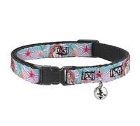 Disney Breakaway - Collar de Gato con Campana, Clip de plástico, fácil de Ajustar, la Sirenita Ariel, boceto, Conchas de Pose, Kelp Blues Pinks, 8.5 a 12 Pulgadas, 0.5 Pulgadas de Ancho