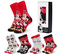 Disney Calcetines Altos talla 35-41, Conjunto Calcetines Divertidos para Mujer Adolescente, Pack de 5 Pares (35/41 EU, Rojo Minnie Mouse)