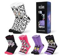 Disney Stitch Calcetines Altos, Conjunto Calcetines Divertidos para Mujer Adolescente, Pack de 5 Pares (Morado/Rosa Villains)