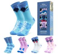 Disney Calcetines Altos talla 35-41, Conjunto Calcetines Divertidos para Mujer Adolescente, Pack de 5 Pares (35/41 EU, Rosa/Azul Stitch)