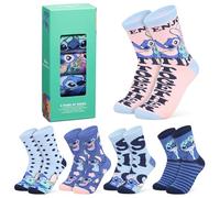 Disney Calcetines Altos talla 35-41, Conjunto Calcetines Divertidos para Mujer Adolescente, Pack de 5 Pares (35/41 EU, Azul/Melocotón Stitch)