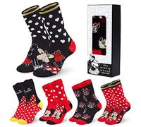 Disney Calcetines Altos talla 35-41, Conjunto Calcetines Divertidos para Mujer Adolescente, Pack de 5 Pares (35/41 EU, Negro/Rojo Minnie Mouse)