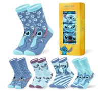 Disney Calcetines Altos talla 35-41, Conjunto Calcetines Divertidos para Mujer Adolescente, Pack de 5 Pares (35/41 EU, Azul Stitch)