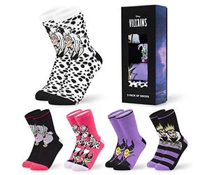 Disney Calcetines Altos talla 35-41, Conjunto Calcetines Divertidos para Mujer Adolescente, Pack de 5 Pares (35/41 EU, Morado/Rosa Villains)