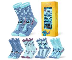 Disney Calcetines Altos talla 35-41, Conjunto Calcetines Divertidos para Mujer Adolescente, Pack de 5 Pares (35/41 EU, Azul Stitch)