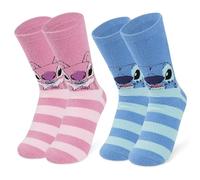 Disney Calcetines Antideslizantes Mujer y Adolescente, EU 35-41, Pack de 2 Calcetines Pantuflas Invierno, Regalos para Ella (Multicolor Stitch/Angel)