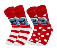 Disney Calcetines Antideslizantes Mujer y Adolescente, EU 35-41, Pack de 2 Calcetines Pantuflas Invierno, Regalos para Ella (Rojo Stitch)