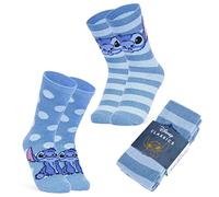 Disney Calcetines Antideslizantes Mujer y Adolescente, EU 35-41, Pack de 2 Calcetines Pantuflas Invierno, Regalos para Ella (Azul Stitch)