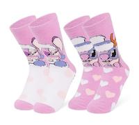 Disney Calcetines Antideslizantes Mujer y Adolescente, EU 35-41, Pack de 2 Calcetines Pantuflas Invierno, Regalos para Ella (Rosado Stitch)