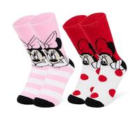 Disney Calcetines Antideslizantes Mujer de Casa Stitch Mickey Minnie Baby Yoda Pack de 2 (Rojo/Rosado Minnie)