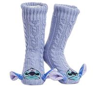 Disney Calcetines de Estar por Casa Mujer Talla 35-41, Calcetines Zapatillas Mujer, Calcetines Antideslizante Stitch Mickey Minnie (Morado Stitch)