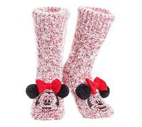 Disney Calcetines de Estar por Casa Mujer Talla 35-41, Calcetines Zapatillas Mujer, Calcetines Antideslizante Stitch Mickey Minnie (Rojo Minnie Mouse)