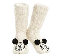 Disney Calcetines de Estar por Casa Mujer Talla 35-41, Calcetines Zapatillas Mujer, Calcetines Antideslizante Stitch Mickey Minnie (Beige Mickey Mouse)