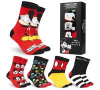 Disney Calcetines de Media Pantorrilla Hombre Talla 40-45, Pack de 5 Calcetines Divertidos con Dibujos, Regalos Frikis para Hombres (40/45 EU, Rojo Mickey)