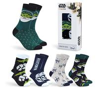 Disney Calcetines de Media Pantorrilla Hombre Talla 40-45, Pack de 5 Calcetines Divertidos con Dibujos, Regalos Frikis para Hombres (40/45 EU, Verde Baby Yoda)