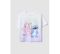 DISNEY, Camiseta Blanca De Algodón Elástico Para Niña Con Estampado De Stitch, Niña, Blanco óptico, Talla: 9-10