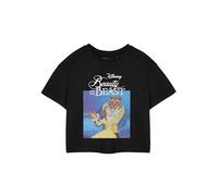 Disney Camiseta Corta Negra de Manga Corta de Princesa para Mujer Estampada de La Bella y la Bestia | Top Negro Mujer Ropa