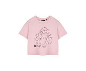 Disney Camiseta Cortada de Mujer en Rosa | Camiseta Gráfica de Stitch | Top de Manga Corta | Ropa de Dibujos Animados Lindo | Ropa de Verano Casual | Camiseta Rosa de Moda para Adultos y Niñas