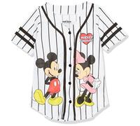 Disney Camiseta de béisbol para niñas de Mickey y Minnie Mouse, camisa clásica de malla con botones, Blanco/negro, 10-12