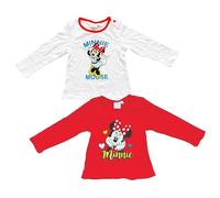 Disney Camiseta de manga larga de Minnie Mouse, 2 unidades, talla: 74/80, rojo, blanco, 74/80 cm