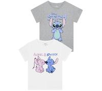 Disney Camiseta Stitch Niña | Camiseta Manga Corta Niña Paquete De 2 |Gris 3-4 años