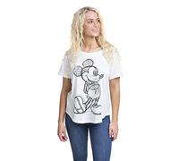 Disney Mickey Mouse Sketch Camiseta, Blanco (White Wht), 40 para Mujer