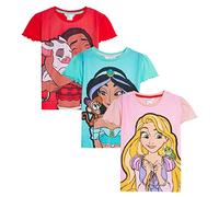 Disney Camisetas de princesas para niñas (3 unidades) Jasmine Moana Rapunzel Vestido de disfraz Parte superior de manga corta, multicolor, 5-6 años