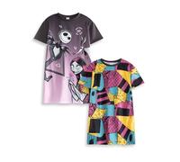 Disney Camisones de Manga Corta para niña de Pesadilla Antes de Navidad (Pack de 2) | Estampado de Jack Skellington y Sally | Pijamas Retro para niños